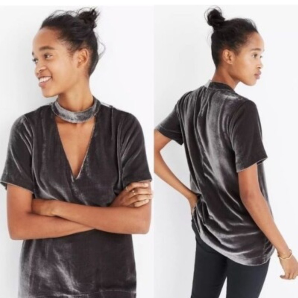Madewell Velvet Choker Top XS Burnt Grey Taupe EUC